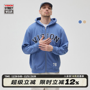 外套男女同款 VISION官方 宽松logo撞色拉链卫衣毛衫 街头经典 美式