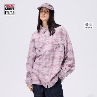 衬衫 VISION官方 棉麻色织格纹长袖 复古经典 外套 美式