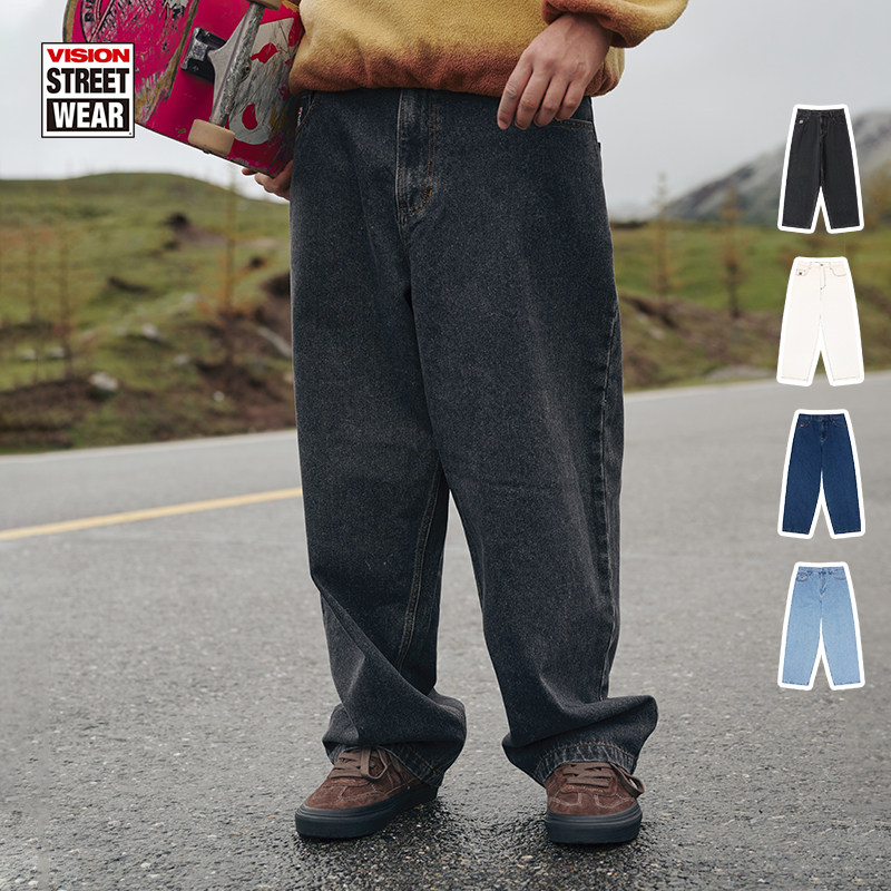 VISION官方  美式经典复古宽松阔腿裤水洗牛仔长裤男女4色新款,运动服/休闲服装,运动长裤,淘宝优惠券,粉丝福利购,淘宝优惠卷