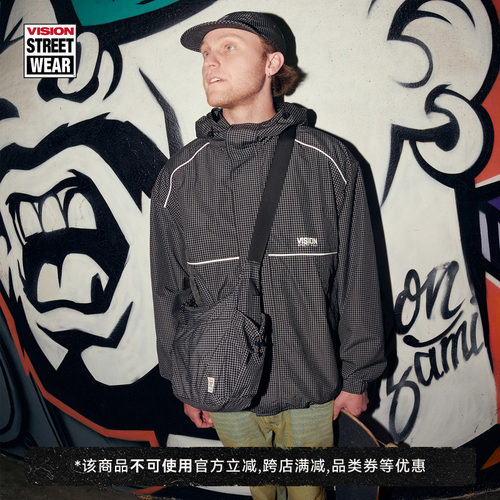 VISION官方 美式街头Teflon三防定织反光格纹连帽开衫夹克