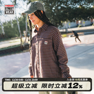 男女秋新款 VISION官方 衬衫 复古定织格纹松针纱织宽松长袖 2色 美式