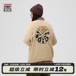 复古复混纱印花圆领套头印花针织毛衣男女秋新款 VISION官方 美式