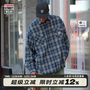 衬衫 VISION官方 棉麻色织格纹长袖 复古经典 外套 美式