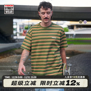 复古横条纹圆领短袖 街头oldschool经典 T恤2色男女 美式 VISION官方