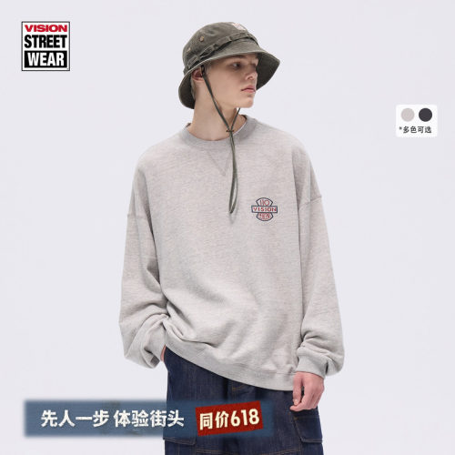 VISION官方 复刻系列美式复古印花Boxy短宽花纱圆领卫衣