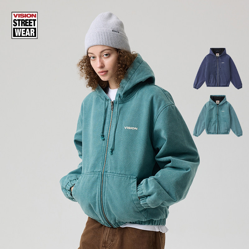 VISION官方 美式复古短款水洗做旧连帽棉服夹克外套男女2色可选,运动服/休闲服装,运动棉衣,淘宝优惠券,粉丝福利购,淘宝优惠卷