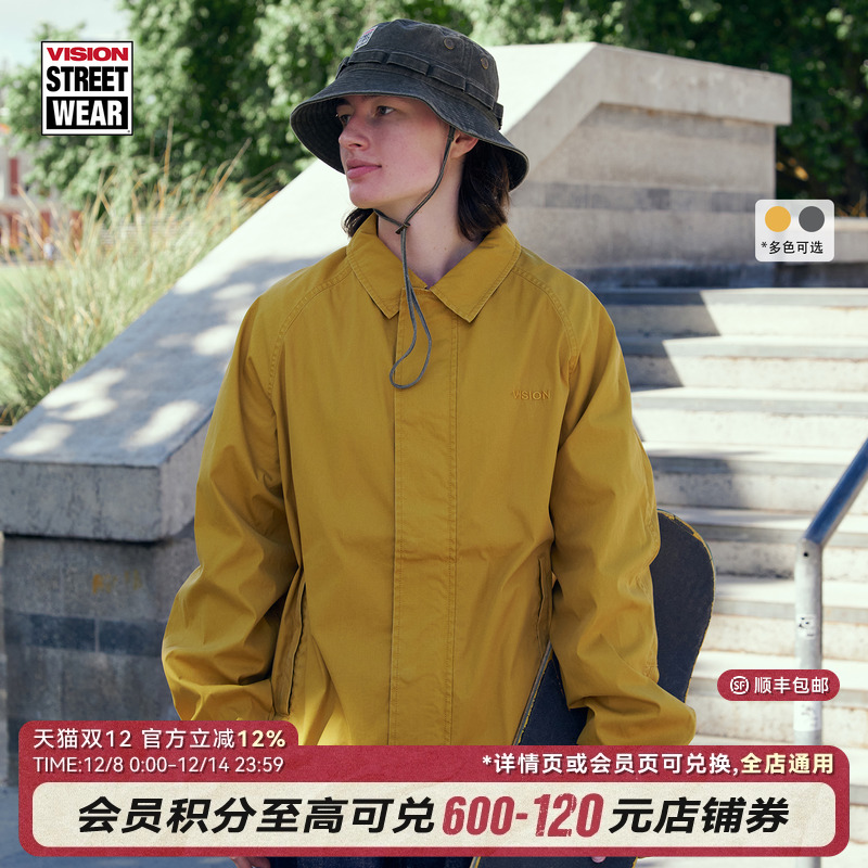 VISION官方 美式复古水洗做旧翻领开衫夹克工装外套