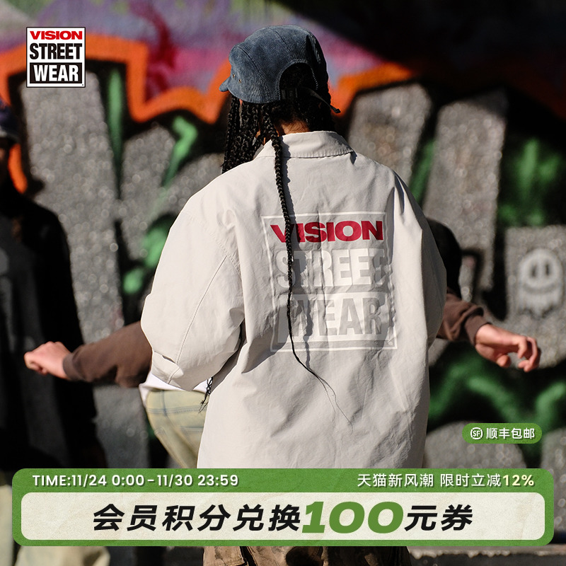 VISION官方  美式复古经典BOGO印花宽松教练夹克外套男女秋新款