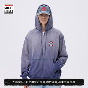 渐变水洗做旧连帽卫衣外套男女26早春新 VSW VISION官方 复刻图案