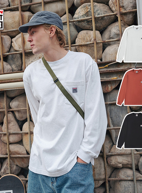 VISION官方  经典BOXLOGO长袖T恤街头宽松口袋T恤男女3色可选