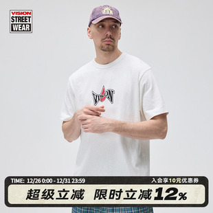T恤男女2色 街头复古竹节棉复古logo印花圆领短袖 VISION官方 美式