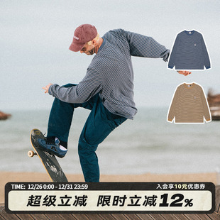 T恤男女2色秋款 VISION官方 复古撞色条纹华夫格长袖 经典 美式