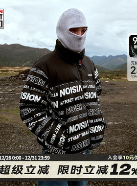 VISION官方  经典街头满印LOGO黑色面包服短款羽绒服男女同款冬季