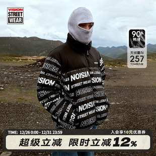 冬季 VISION官方 羽绒服男女同款 街头满印LOGO黑色面包服短款 经典