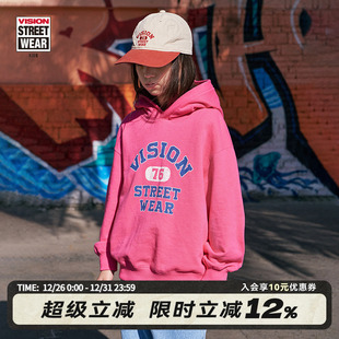 男女儿童新款 复古宽松撞色印花运动连帽卫衣春季 美式 VISION童装