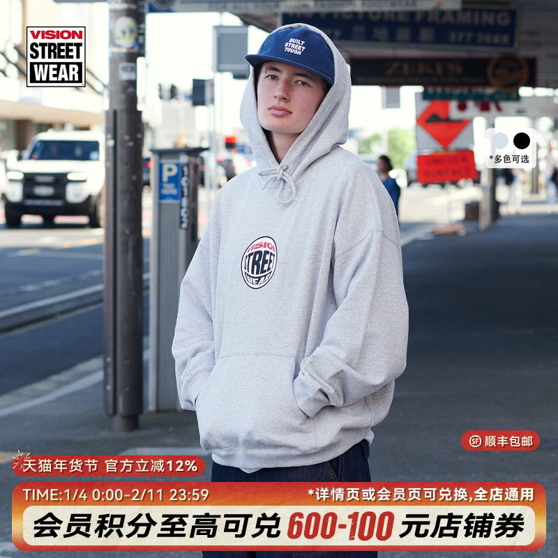 VISION官方 美式复古经典鱼眼LOGO短宽Boxy连帽套头卫衣,运动服/休闲服装,运动卫衣/套头衫,淘宝优惠券,粉丝福利购,淘宝优惠卷