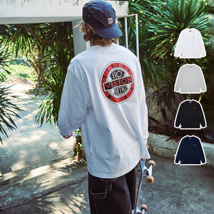VISION官方 T恤 男女同款 历史复刻图案印花重磅宽松圆领长袖