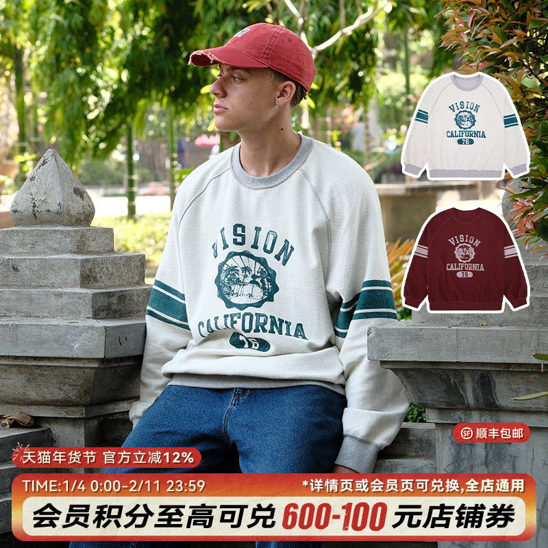 VISION官方  美式复古两面穿插肩袖圆领套头卫衣男女同款春季新款,运动服/休闲服装,运动卫衣/套头衫,淘宝优惠券,粉丝福利购,淘宝优惠卷