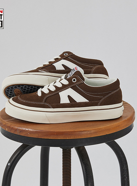 VISION官方  STICK复古咖啡色低帮翻毛皮帆布鞋男女街头运动板鞋