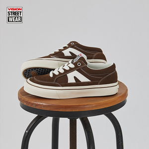 VISION官方  STICK复古咖啡色低帮翻毛皮帆布鞋男女街头运动板鞋