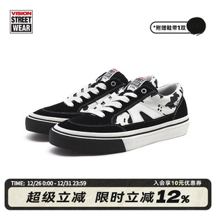 男女 帆布鞋 VISION官方 STICK黑白奶牛纹低帮翻毛皮街头运动板鞋