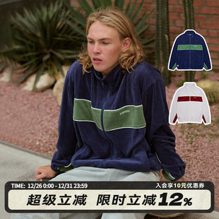 复古撞色拼接天鹅绒刺绣夹克外套男女秋季 VISION官方 美式