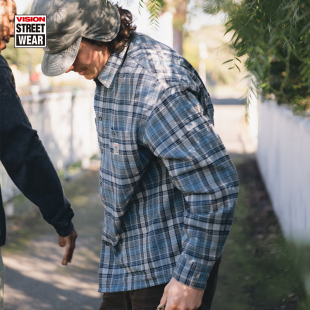 薄外套男女新款 VISION官方 衬衫 复古定织格纹松针宽松长袖 2色 美式