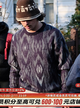 VISION官方 美式复古羊毛马海毛复刻提花宽松套头毛衣男女2色新款
