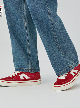 VISION官方 STICK复古胭脂红低帮翻毛皮帆布鞋街头运动板鞋男女款