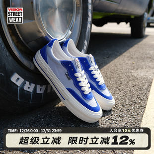 男女运动板鞋 TOP深海蓝拼色低帮翻毛皮帆布鞋 FLAT VISION官方
