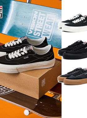 VISION官方  FLAT TOP经典黑低帮翻毛皮帆布鞋街头运动滑板鞋男女