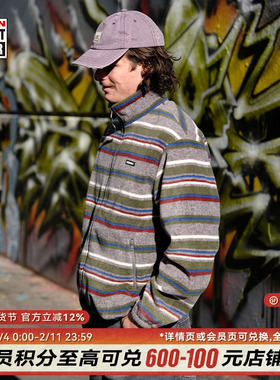 VISION官方 美式复古立领开襟卫衣摇粒绒条纹外套男女秋新款2色