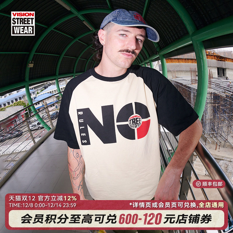 VISION官方 历史复刻系列No Rules美式街头宽松圆领短袖T恤男女