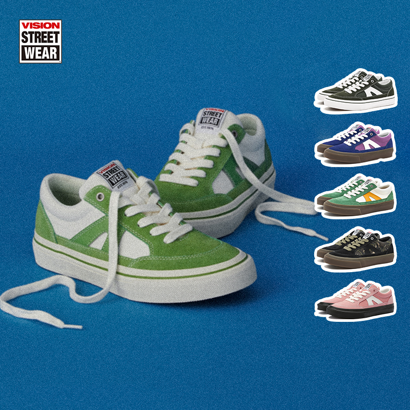 VISION官方 STICK苹果绿拼色街头低帮运动板鞋翻毛皮帆布鞋女款