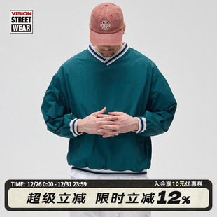 复古校园梭织V领套头卫衣复古球衣3色男女同款 VISION官方 美式