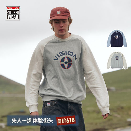 VISION官方  历史复刻图案宽松圆领插肩袖套头卫衣2色可选男女