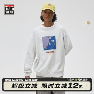 VISION官方 T恤卫衣 历史复刻NEWBLOOD图案宽松拼接套头圆领长袖