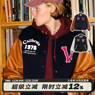 款 VISION官方 火焰系列oldschool宽松仿毛呢棒球夹克男女