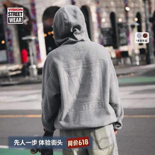 VISION官方 美式街头宽松拉链摇粒绒连帽立领外套男女秋新款2色