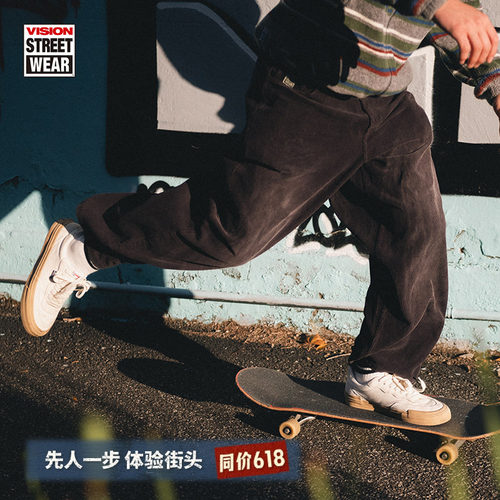 VISION官方 美式复古水洗做旧灯芯绒宽松工装裤长裤男女秋新款2色