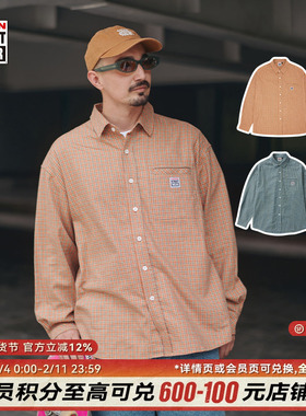 VISION官方  美式复古定织格纹宽松长袖衬衫2色男女同款