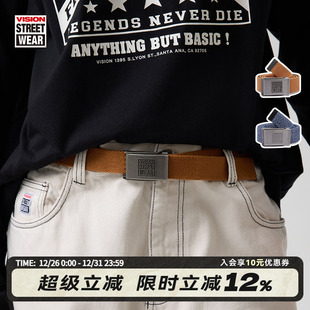 复古帆布标志腰带金属扣腰带2色新款 VISION官方 美式