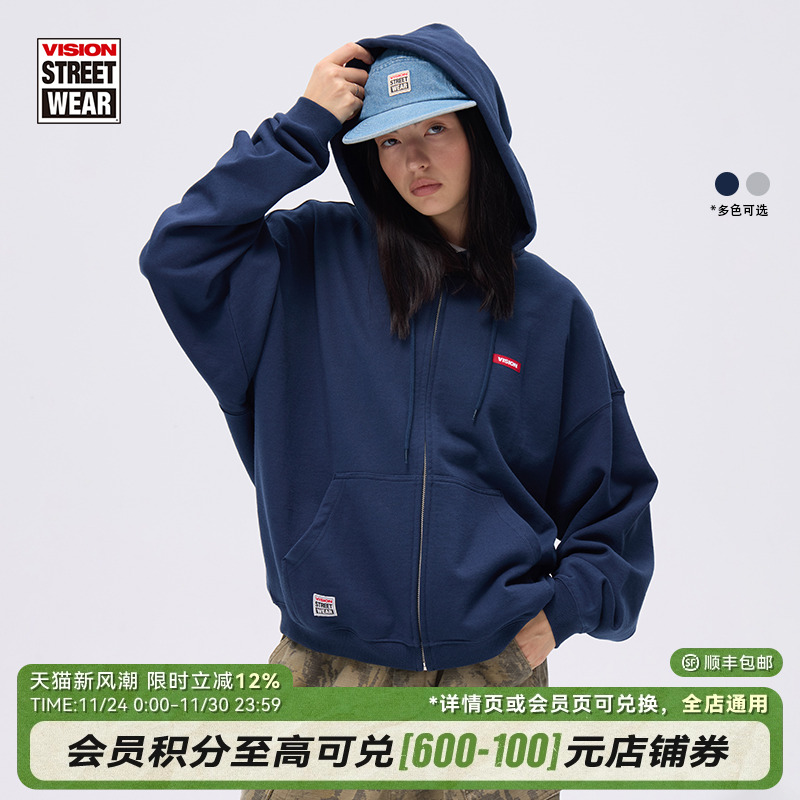 VISION官方  美式复古经典BOGO印花宽松拉链卫衣连帽外套26早春新