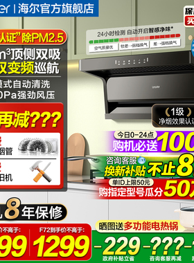 海尔leader顶侧双吸抽油烟机家用厨房大吸力吸油烟机92D抽风机F72