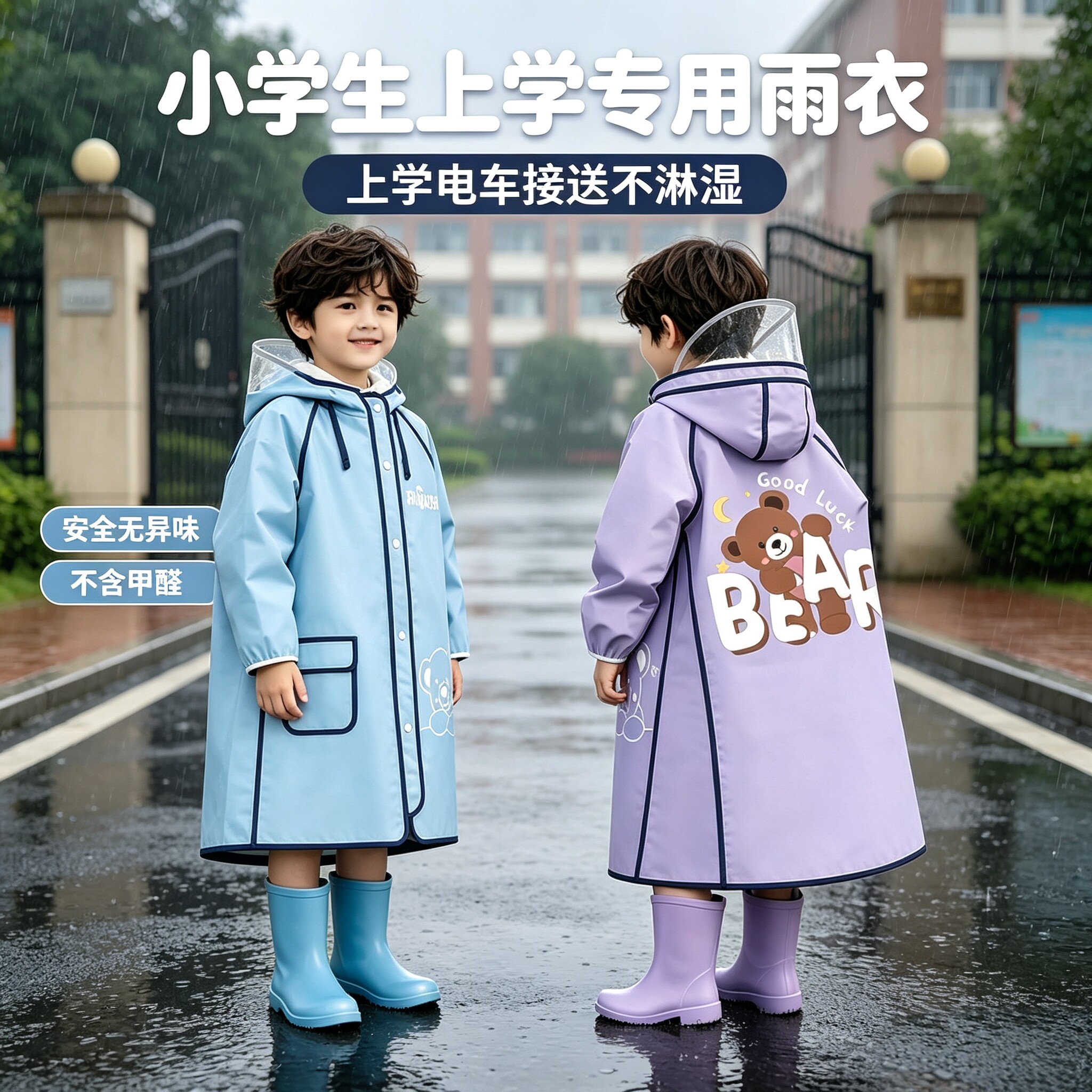 儿童雨衣小学生电动车防暴雨雨衣