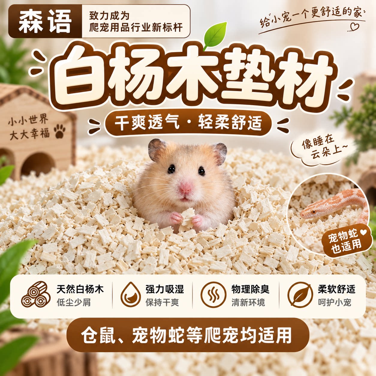 宠物仓鼠金丝熊花枝造景专用刨花木粒木屑白杨爬宠鹦鹉刺猬蛇垫材