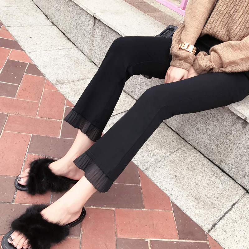 微喇叭裤女2022夏季薄款高腰垂感冰丝裤八分小个子阔腿休闲九分裤