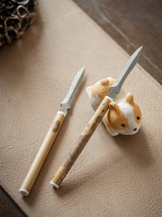 集正 湘妃竹茶刀 中式普洱茶饼开茶刀茶刀配件原竹撬茶工具茶锥