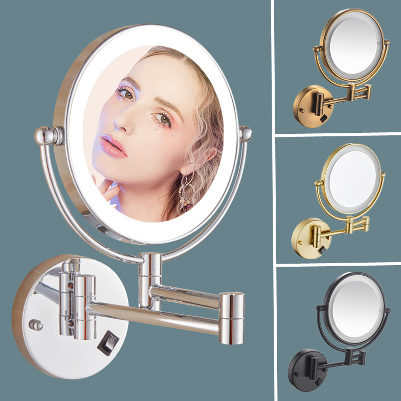 壁挂式LED化妆镜 放大带灯光双面浴室伸缩镜卫生间酒店折叠镜子
