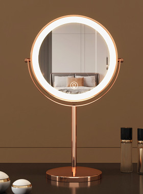 大号双面化妆镜台式led灯桌面镜子带灯宿舍补光充电智能梳妆台镜